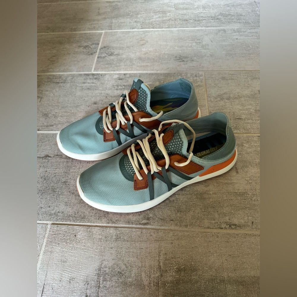 OluKai Manele Golf Shoe Pale Moss/Molten Orange 11.5 - Picture 5 of 10